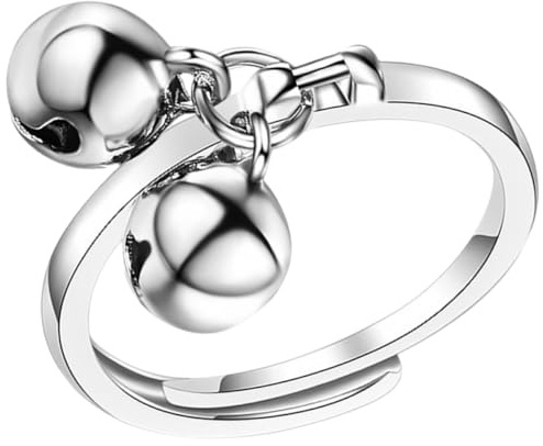 Lurrose Anello Regolabile Aperto Doppia Campana a Sfera Pendente, Anello Carino in Metallo Suono Campanello per Donna, Gioiello Decorativo Elegante e Creativo per Regalo