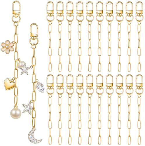 Bremorou 20 Stück Schlüsselanhänger Kette Gold, Schlüsselanhänger Selber Machen Mit Kette Aus Hochwertigem Metall, Perfekt Für Handwerk Diy Herstellung Projekte (Gold)