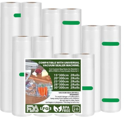 Solyxis 10 Rollen Vakuumierbeutel, Vakuumierfolie 2x(15/20/25/28/30) x300cm