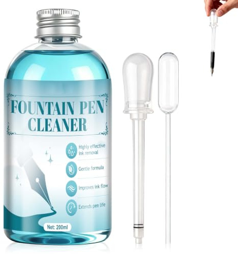 Fountain Pen Cleaner, Fountain Pen Cleaning Kit 200ml | Nib Cleaning Fluid for Cleaning Pens and Nibs, Includes Cleaning Tools, Can be Used Multiple Times