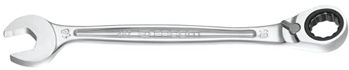 FACOM - Clé Mixte à Cliquet Métrique 12mm - 467B.12 - Système Ultra-Grip Antidérapant - Mécanisme à Cliquet Compact Réversible par Levier - Œil et Fourche Inclinés à 15° - Chrome Satiné