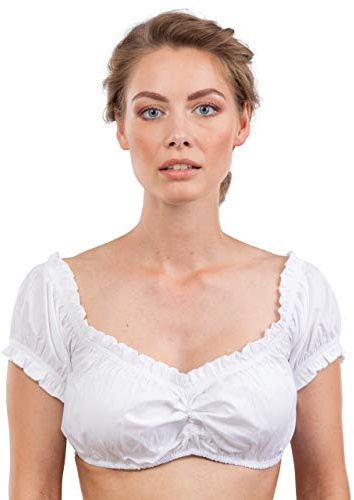 Schöneberger Trachten Couture Classic Oktoberfest Dirndl Blouse Juliana Shoulderless with Straps - Ladies Dirndl Blouse with lace White (UK:14 (EU:42), White)