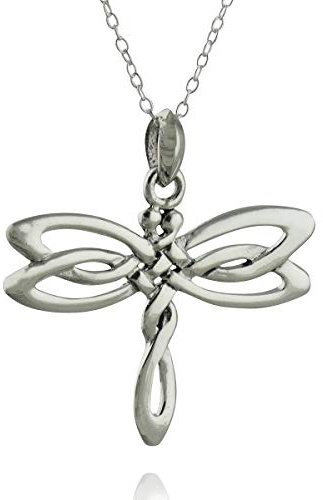 FashionJunkie4Life Sterling Silver Celtic Knot Dragonfly Pendant Necklace 18 Kette, Sterling Silber, Sterling Silber