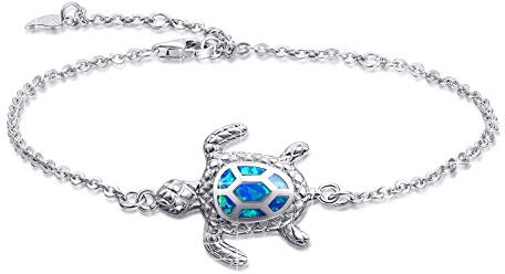 AMIGUO Blau Opal Sea Turtle Armband Sterling Silber Meeresschildkröte Armbänder Schmuck für Frauen Geschenke 4 Level verstellbares Armband