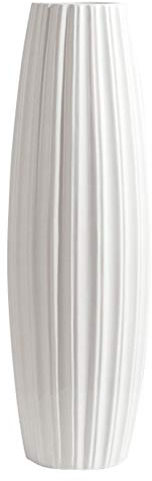 fanquare Einfache Weiße Streifen Große Bodenvase, Handgemachte Dekorative Vase, Hohe Keramik Vase für Blumen, Höhe 45cm