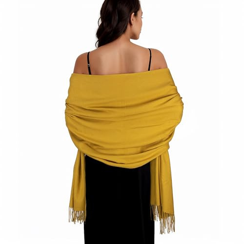 Pashmina Winterschal Schal Wrap für Frauen Schals und Wraps für Abendkleider Großer weicher Hochzeitsschal, gelb, One size