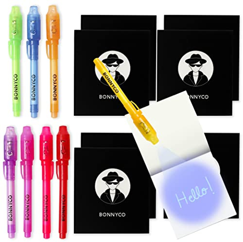 BONNYCO Boligrafo Tinta Invisible y Libreta Pack de 8, Ideal como Regalos Cumpleaños Niños Colegio. Detalles Cumpleaños Niños, Relleno Piñata. Regalos Alumnos Primaria para Comunion y Boda