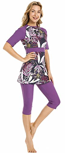 TaissBocco Rash Guard da Donna Costume da Bagno Modesto per Ragazze Manica Corta Bikini Costumi da Bagno da Surf Burkini (K5, XL)