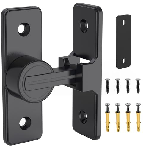 Serratura per porta del fienile, chiavistello resistente a 90 gradi, chiusura di sicurezza per porta scorrevole, adatta per giardino, bagno, esterno, garage, finestra (nero)