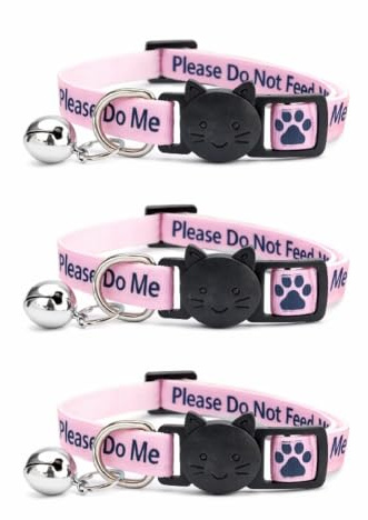 Katzenhalsbänder mit Aufschrift Please Do Not Feed Me/I Am Microchip, sichere Schnellverschluss-Schnalle, ZACAL Katzenhalsbänder, Pink, Bitte Nicht füttern, 3 Stück