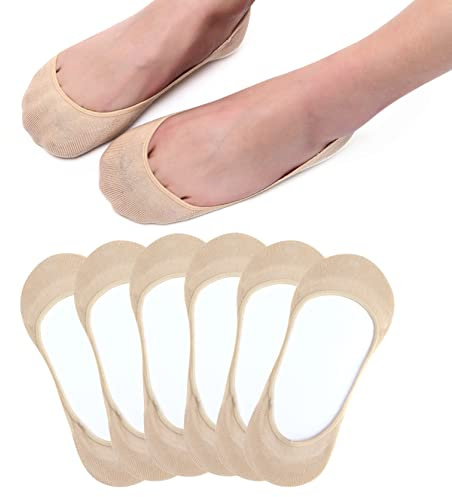 HIALTODAY Füßlinge Damen Füsslinge Herren 6 Paar, Ballerina Sneaker Socken mit Rutschfest Silikon für Damen und Herren, Unsichtbare Atmungsaktiv Halbsocken Hautfarbe 35-38