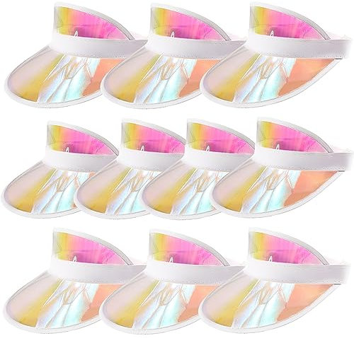 Ultrafun 10 Pack Candy Color Sun Visor Hats for Women (Pink Laser)