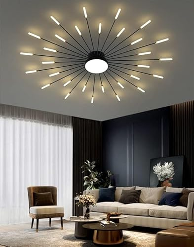 minifair Moderne LED-Deckenleuchte, 30 + 1 Köpfe, halbbündige schwarze Kronleuchter, Deckenbeleuchtung für Schlafzimmer, Wohnzimmer, Küche, Esszimmer, Restaurant