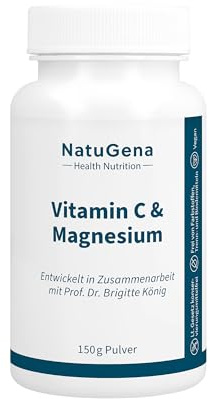 NatuGena Vitamin C & Magnesium, Hochdosiertes Vitamin C, trägt zur Unterstützung eines normalen Immunsystems bei, 150g Pulver (1 Monats Packung)