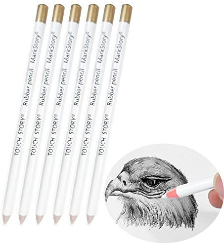 6pcs Wooden Sketch Eraser Pen Set for Artists, Charcoal Drawings, Highlight Painting, Revise Erasing Details for Students