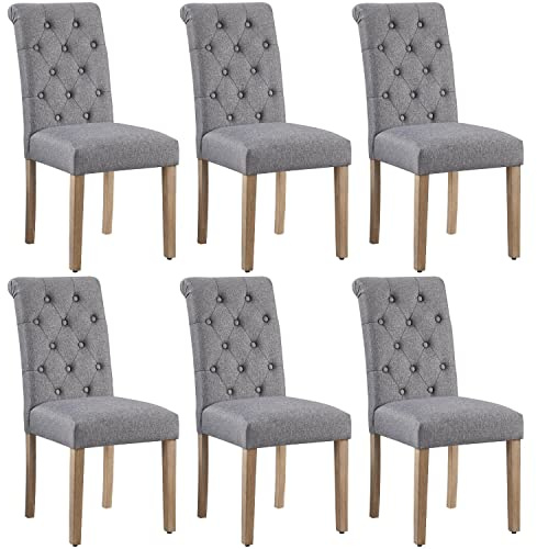 Yaheetech 6 Chaises de Salle à Manger avec Chêne Tissu Chaise de Salon Mobilier pour Bureau Cuisine Bar Réunion Hôtel 45,5 x 62 x 98,5cm Gris foncé