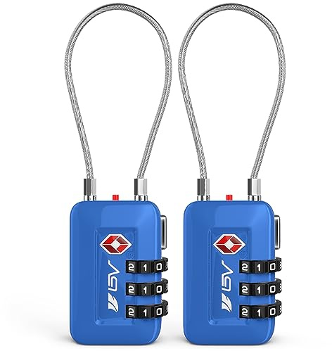 BV TSA Kofferschloss, Zahlenschloss Vorhängeschloss – TSA Schloss für Flugreisen, Reisekoffer, Gepäck, Schulspind, Aktenschrank, Werkzeugkasten, Tasche (2er-Pack, Blau)