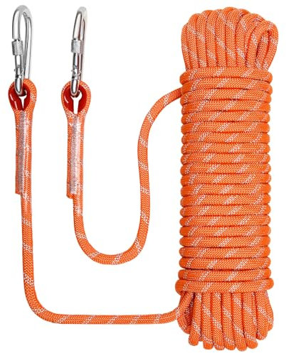 NorthPada 10 mm x 10 Meter Statisches Outdoor-Kletterseil, Nylon-Hochleistungsseil, Baumpfleger-Baumarbeitsseil, Marine-Anker-Boot-Seil, Abseil-Notfallseil, Schaukelseil Orange mit Haken