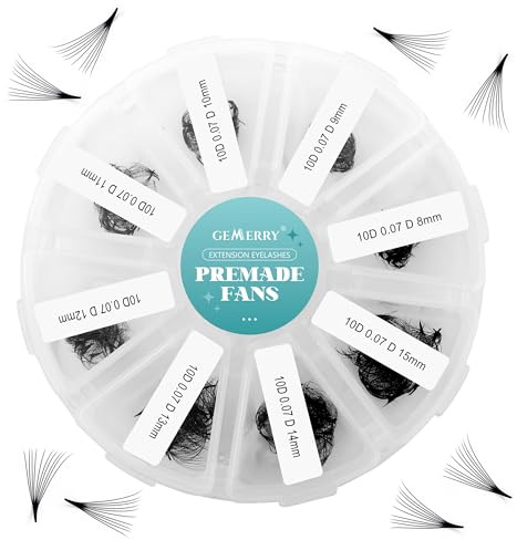 GEMRRY 500PCS Extensiones de Pestañas Prefabricadas D Curl 10D 8-15 mm | mezcla de Abanicos Prefabricados Russian Volumen Pestañas Individuales (10D-0.07D-8-15 mm)
