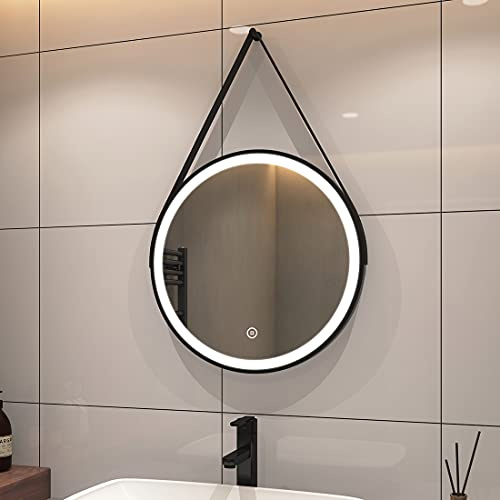 S'AFIELINA Badspiegel Rund mit Beleuchtung 50cm Durchmesser LED Badspiegel mit Touchschalter Dimmbar Badezimmerspiegel Rund Kaltweiß 6500K IP44 Energiesparend (Schwarz)
