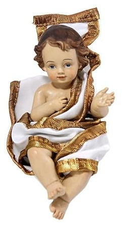 Niño Jesus con Vestido Crema de Resina Pintado a Mano de 12 cm