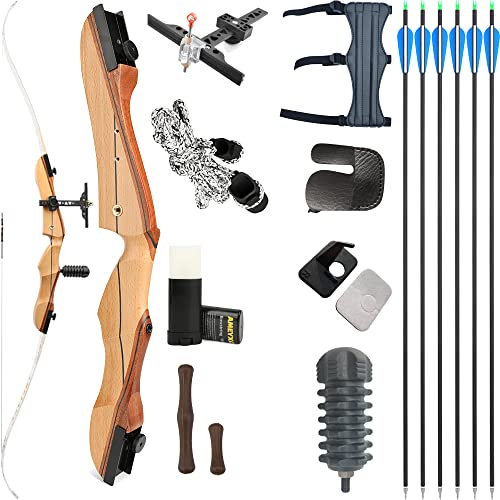 wolfman Recurvebogen Set Erwachsene 66/68/70 Zoll 12-40LBS Pfeil und Recurve Bogen Set Praxis Bogen Jagdbogen für Bogenschießen Halle Schießen Wettkämpfe Übung Rechtshänder(Weiß, 70/34Lbs)