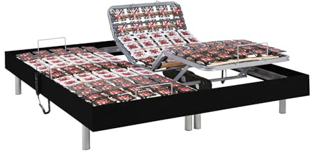 Vente-unique DREAMEA Somier articulado elÈctrico 2x78 terminales con Estructura de Madera Negra 2x90x200 cm - Motor OKIN