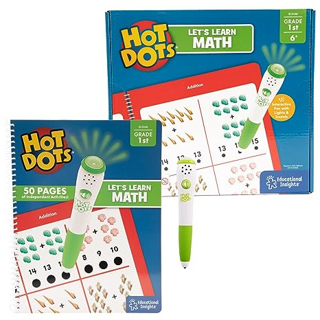 Learning Resources Hot Dots Let’s Learn Math 1st Grade Activity Book & Interactive Pen with Instant Feedback, Over 100 Activities, Ages 6+