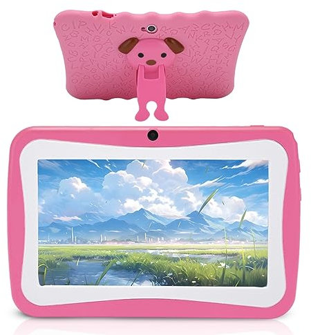 Yunseity Kids Tablet, 7 inch Tablet for Kids Android 8.0, with 4GB 32GB, Quad Core, Bluetooth, WiFi, 5500mah Battery, 128GB Expansion, Dual Camera (Pink)