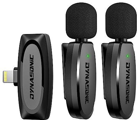 DYNASONIC DM-Pro Kabellose Lavalier-Mikrofone für iPhone, 2. Generation, 2 Stück, Mobile (2,4 GHz), Facebook, Tiktok, Video, Vlog, YouTube