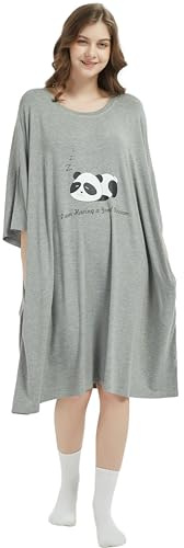 VERTAST Camicia da notte da donna Plus Size con tasche - Sleepshirt lungo oversize, comodo in bambù per donne, taglia unica vestibilità ampia, taglia XS-5XL, Taglia unica