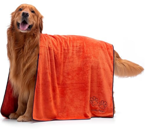 Lucky Paws® Hundehandtuch - 140x70cm XL Hundehandtuch extra saugfähig - schnell trocknend, luxuriös weiches Hunde Handtuch - ideale Geschenke für hundebesitzer und Hunde Zubehör (1er-Pack, bernstein)