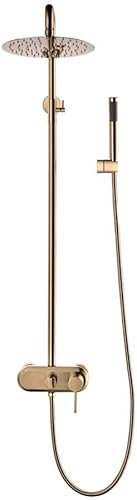 Shower fitting wall mounting, bathroom shower columns wall mounting brushed gold brass shower system 10 inch shower fittings rain shower head and hand shower head shower with shower hose kit, B (Colo