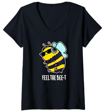 Damen Feel The Bee-t Lustiges Bienen-Wortspiel T-Shirt mit V-Ausschnitt