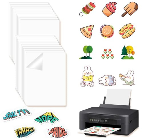 20 Stk A4 Selbstklebende Folien Bedrucken Klebefolien Druckerpapier Wasserfest Bedruckbar Vinylfolie Inkjet Vnyl Aufkleber Sticker Papier Drucker Etikette für Laserdrucker Tintenstrahldrucker