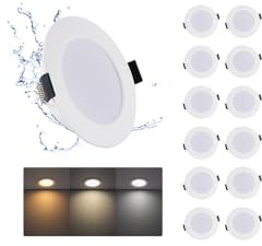 Grebeam 12 Stück LED Spots 230V IP44 5W 3CCT 450lm Ausschnitt Ø75-90mm