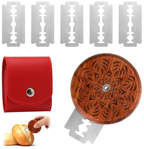 Brot Schneide Werkzeug, Teig Rasiermesser, Brot Lahm Scoring Tool, Baguettemesser mit 5 Klingen und Authentischer Leder-Schutzhülle, Brot Scoring Cutter zum Einschneiden Baguette