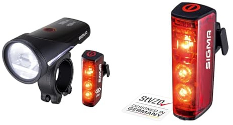 SIGMA SPORT Fahrradlicht Set Aura 100 USB/Blaze Link & Blaze | LED Fahrradlicht | StVZO zugelassenes, akkubetriebenes Rücklicht mit Bremslicht, Rear
