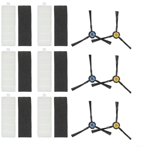 Ersatz-Staubsaugerfilter und Seitenbürsten-Set für Silvercrest SSRA 1 Roboter-Staubsauger, Ersatzteile, Zubehör, 6 Filter + 6 Seitenbürsten
