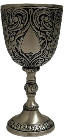 Morcomart Handgefertigter Messing-Weinkelch – 15,2 cm Vintage Spatenkelch, silberfarbenes antikes Finish, 237 ml, mittelalterlicher Trinkbecher für Partys, Hochzeiten und Geschenke
