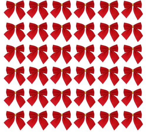 iwiio 36Pcs Red Bows for Christmas Tree, Christmas Bows for Decorations, Christmas Ribbon Bows Ornaments for Home DIY Craft,Christmas Tree,Wreaths,Garland Decor (Red)