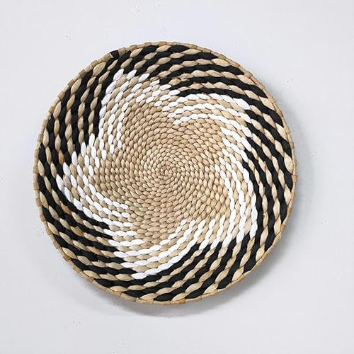 Washable Tablecloth, 20-30CM Natural Hand-Woven Placemats Round Boho Rattan Water Hyacinth, Rustic Braided Wicker Table Mats for Dining(A19,20cm)