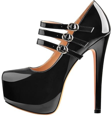 blingqueen Women's Platform Mary Jane Pumps with Stiletto Ankle Buckle Strappy High Heels