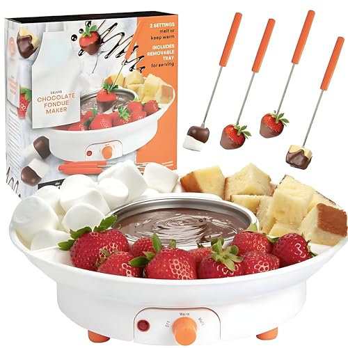 Chocolate Fondue Maker, Deluxe Electric Dessert Fountain Fondue Pot Set, Chocolate Fondue Kit with 2 Steel Forks, Temperature Control, Electric Chocolate Fountain Machine,for Melts Cheese Melts