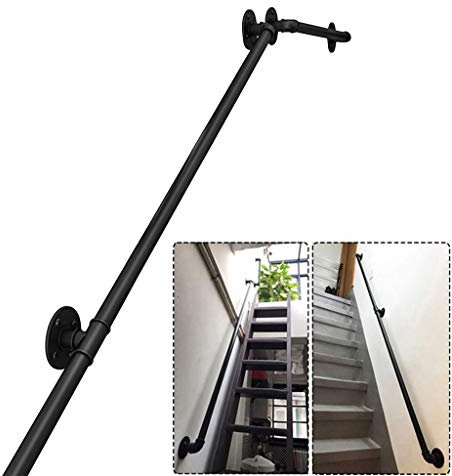Corrimano in ferro battuto, 250 cm, per scale interne ed esterne, montaggio a parete, stile retrò, nero, per la sicurezza degli anziani in corridoi, soffitte e ristoranti