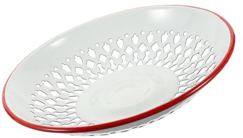 PRETYZOOM Hollow Enamel Fruit Colander Red Drain Basket for Straining Vegetables and Fruits Lightweight Kitchen Serving Tray