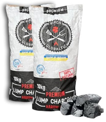 10kg Birch Lumpwood Charcoal by Globaltic - Restaurant-Grade Charcoal for BBQ, Smoking & Grilling - High Heat, Low Ash for BBQ's, Smokers (2)