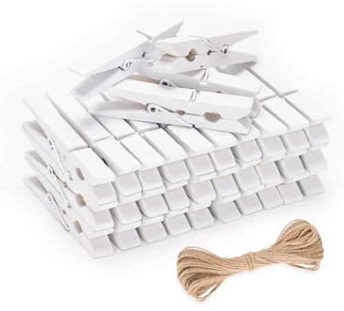 jijAcraft 7.2CM White Wooden Pegs 50PCS: Clothes Pegs for Washing Line, Wooden Washing Peg, Strong Laundry Peg for Arts and DIY Crafts, Hanging Photo, Socks, Baby Clothes