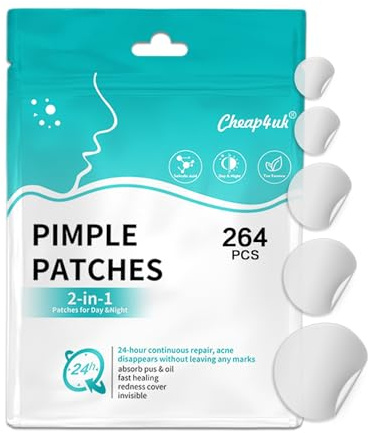 Pimple Patches Spot Patches Hydrocolloid Treatment Invisible 264 PCS | Day & Night Blemish Stickers Dots Spots Acne Patch Effectively Calms & Relieves Acne 5 Sizes