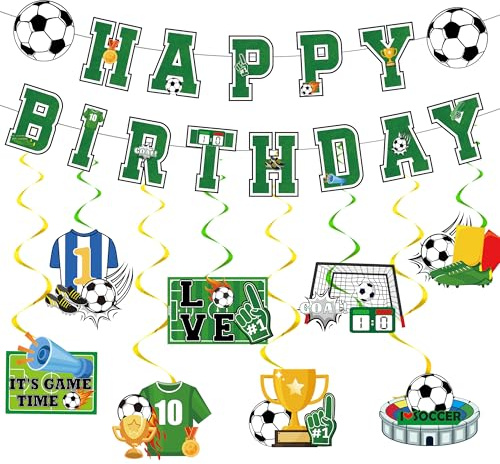 Fussball Geburtstag Deko Party Jungen - 11 StüCk Happy Birthday Banner HäNgend Girlande FüR Kinder MäNner Kindergeburtstag FußBall-Fans FußBall Thema Party Spieler Dekorationen Supplies